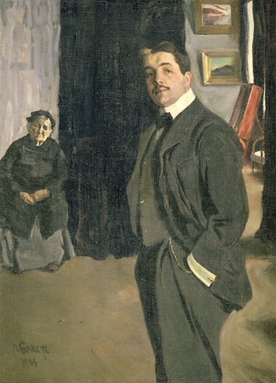 Porträt von Sergei Pavlovich Diaghilev (1872-1929) mit seiner Krankenschwester, 1906 von Leon Bakst